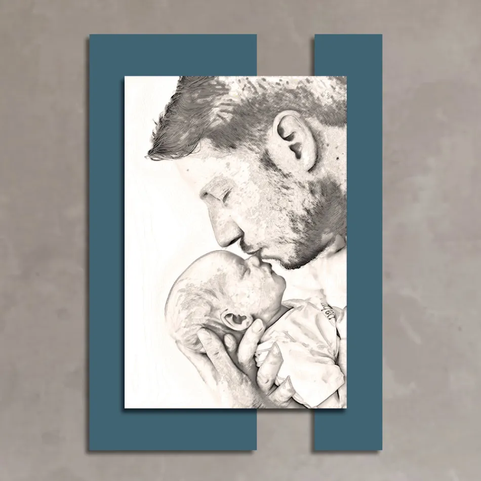 Houten afbeelding met print van man met kind Made in Italy - Kosovo Viadurini