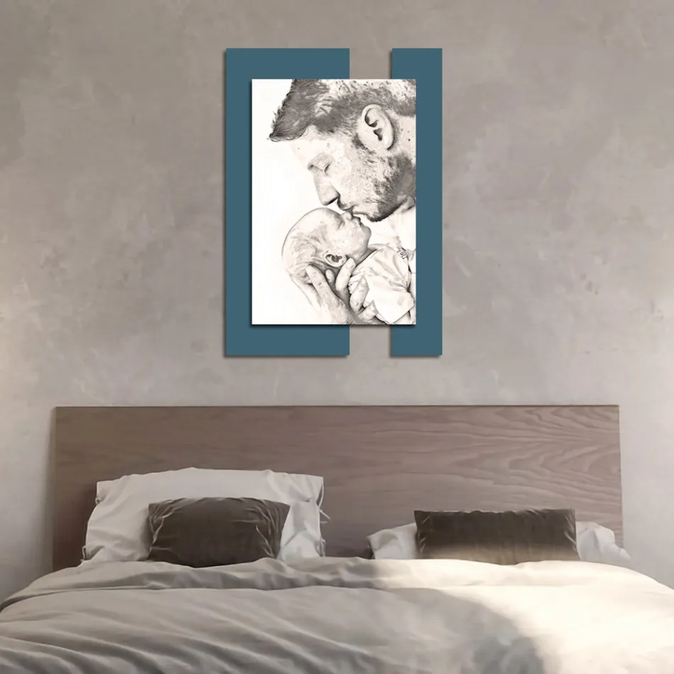 Houten afbeelding met print van man met kind Made in Italy - Kosovo Viadurini