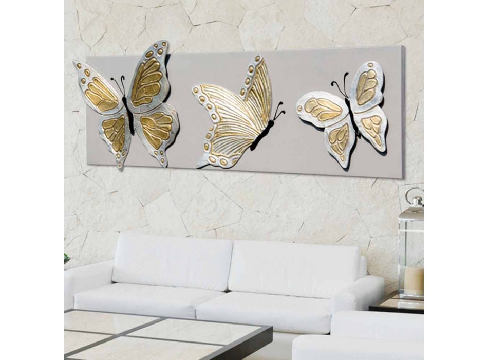 Modern beeld met drie in reliëf gemaakte vlinders die door hand Stephen worden verfraaid Viadurini