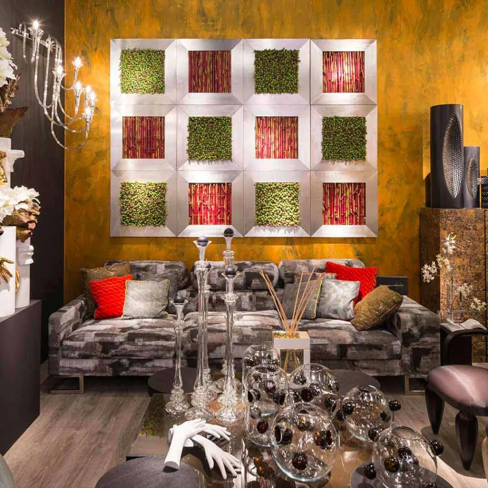 Moderne wandafbeelding in metaal en kunstbloemen Made in Italy - Trimo Viadurini