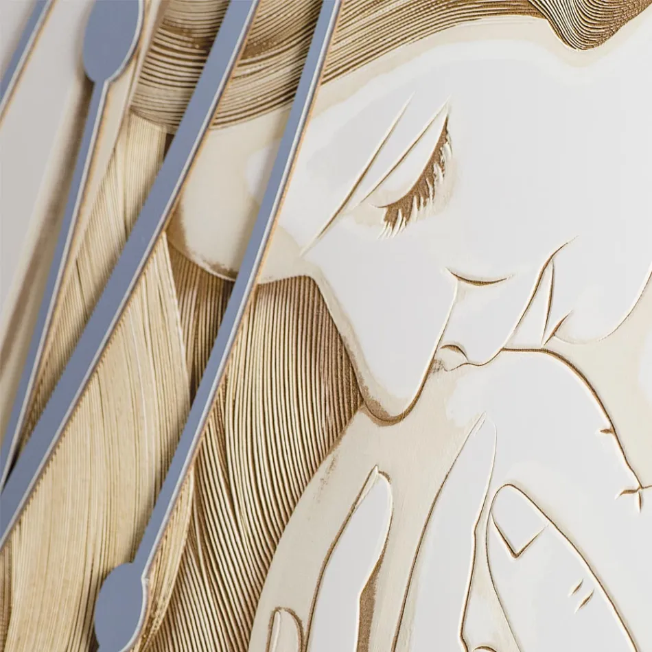 Rechthoekig schilderij gemaakt met laser met godin en kind gemaakt in Italië - Nagi Viadurini