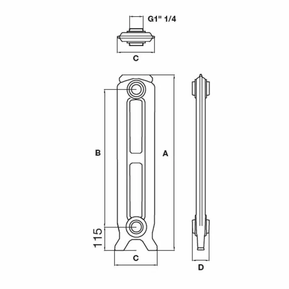 Designradiator 7 versierde elementen in gietijzer vanaf de grond tot 1062 W - barok Viadurini