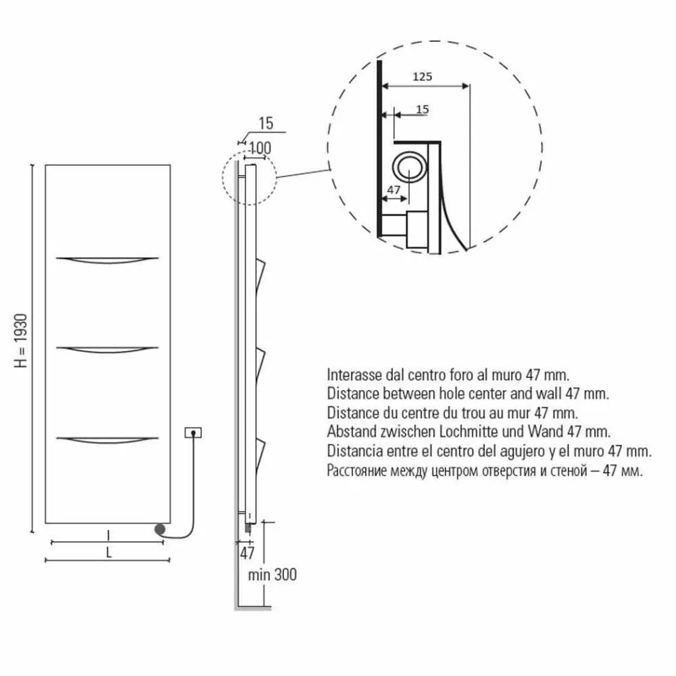 Verticale elektrische radiator in modern staalontwerp tot 1000 W - knippen Viadurini