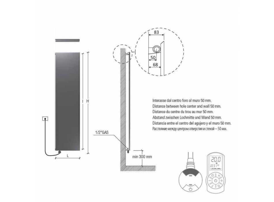 Verticale elektrische radiator minimalistisch design staal leigrijs 700 W - ijs Viadurini