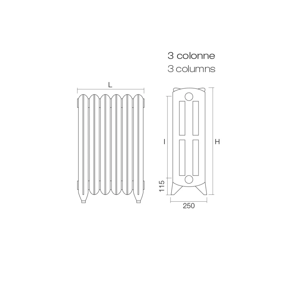 Hydraulische Gietijzeren Radiator met 3 Versierde Kolommen - Vanilline Viadurini