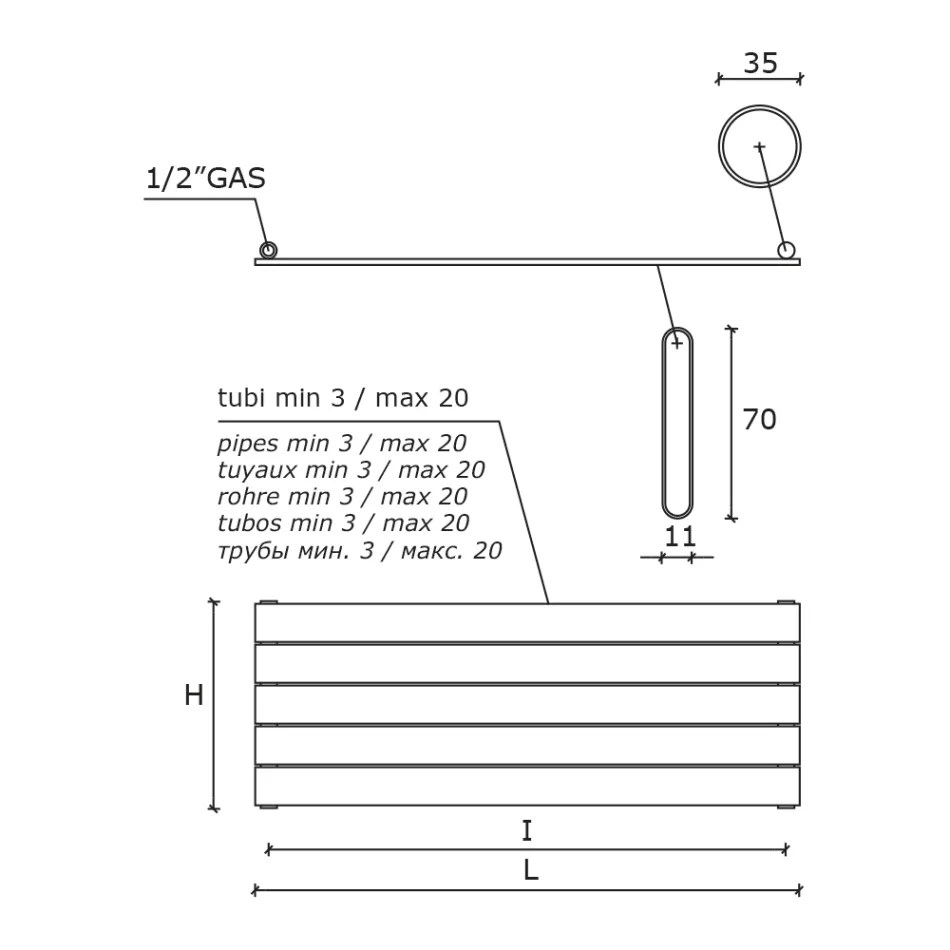 Enkele hydraulische radiator in zwart koolstofstaal, gemaakt in Italië - Ciro Viadurini