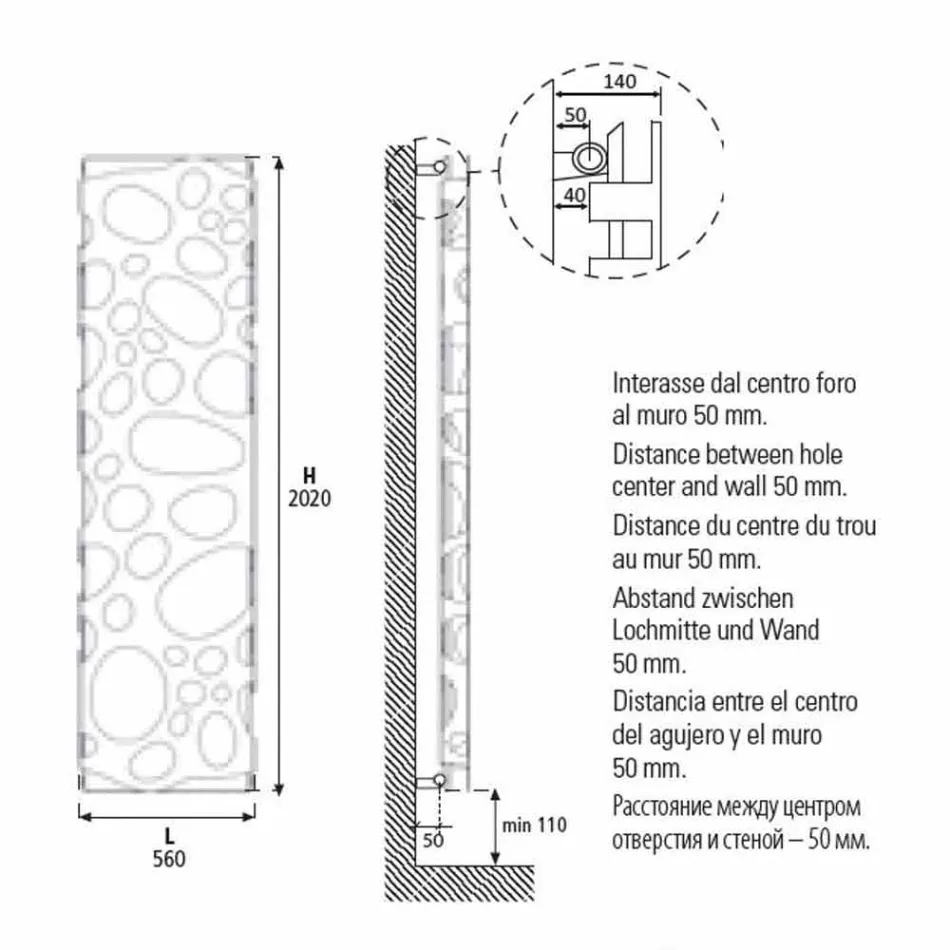 Moderne hydraulische radiator met verticaal ontwerp tot 903 W - Scuba Viadurini