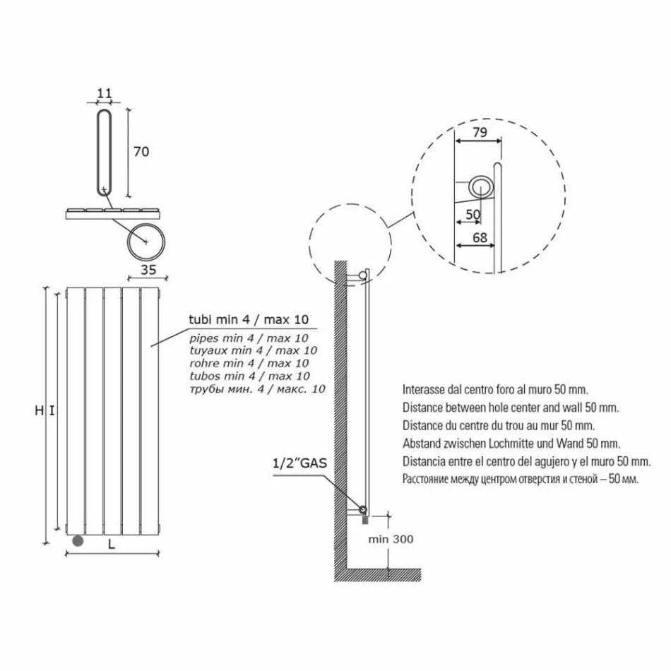 Elektrische Design Radiator Verticale Wand Design 1000 W - Picchio Viadurini