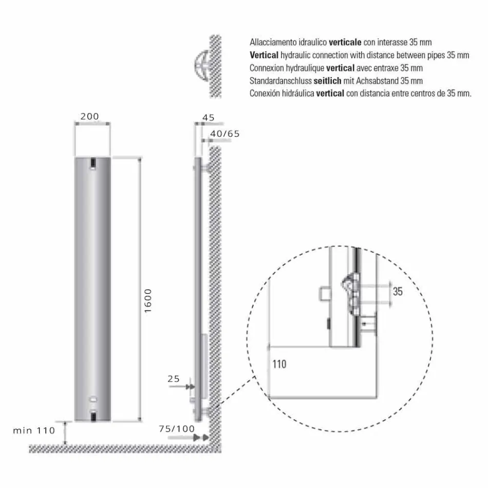 Radiator Design Aluminium Wandradiator Hydraulisch 250 Watt - Stilus Viadurini