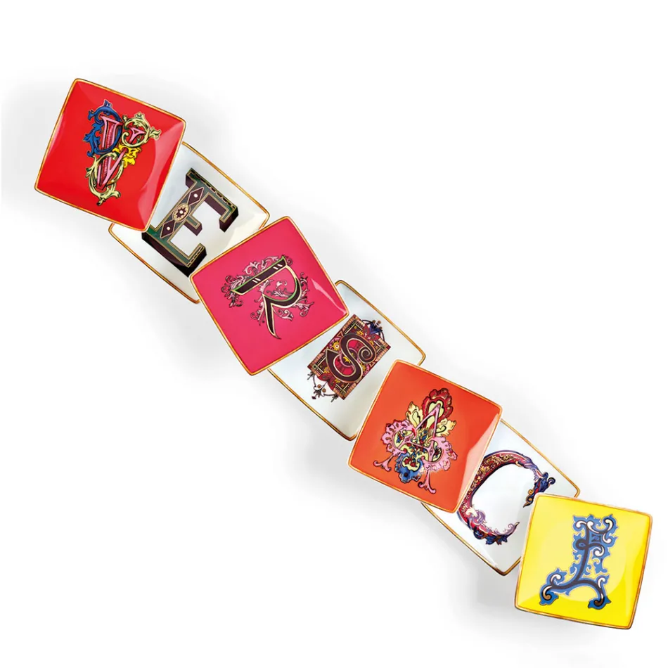 Rosenthal Versace Alphabet 6 platte vierkante porseleinen kommen - Alphabet Viadurini