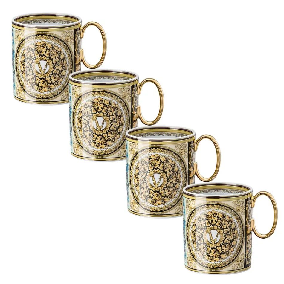 Rosenthal Versace Barocco Mosaic 4 glazen met porseleinen handvat - Mosaic Viadurini