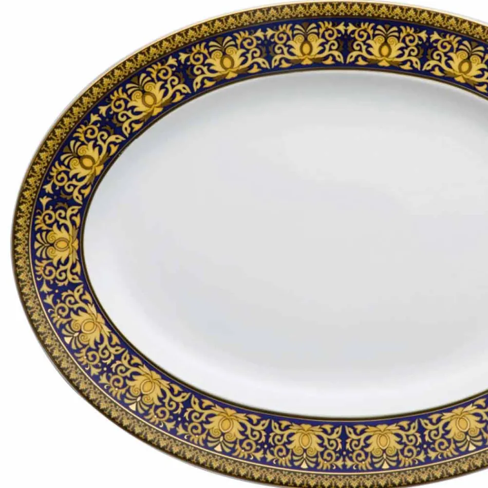 Rosenthal Versace Medusa Blue Oval schaal 40cm porseleinen ontwerp Viadurini