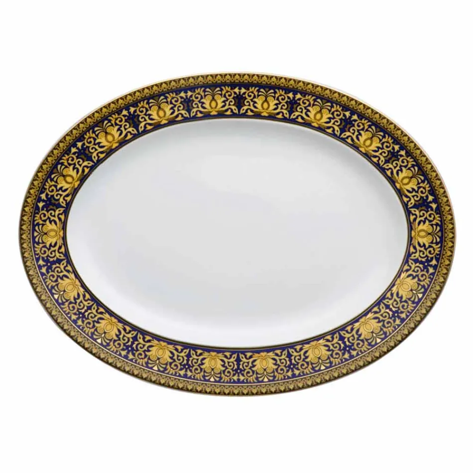 Rosenthal Versace Medusa Blue Oval schaal 40cm porseleinen ontwerp Viadurini