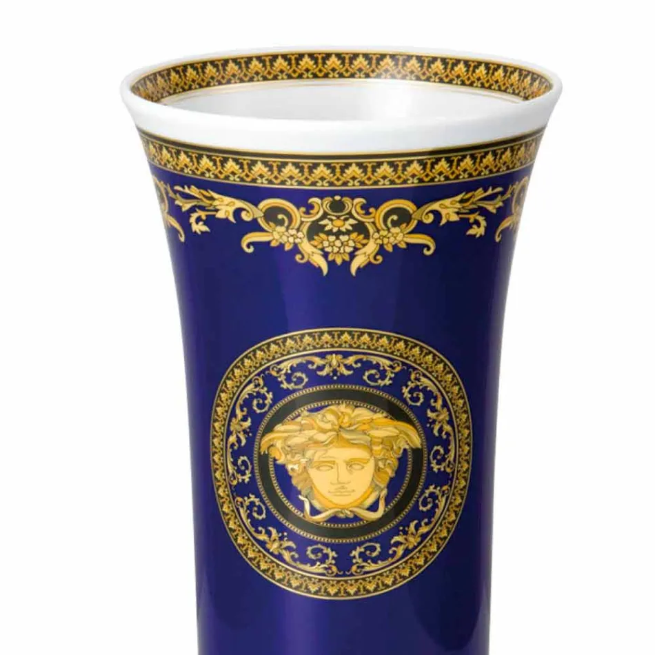 Rosenthal Versace Medusa Blauwe Vaas van modern design porselein 26cm Viadurini