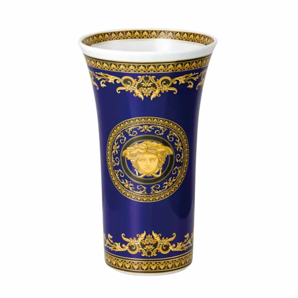 Rosenthal Versace Medusa Blauwe Vaas van modern design porselein 26cm Viadurini