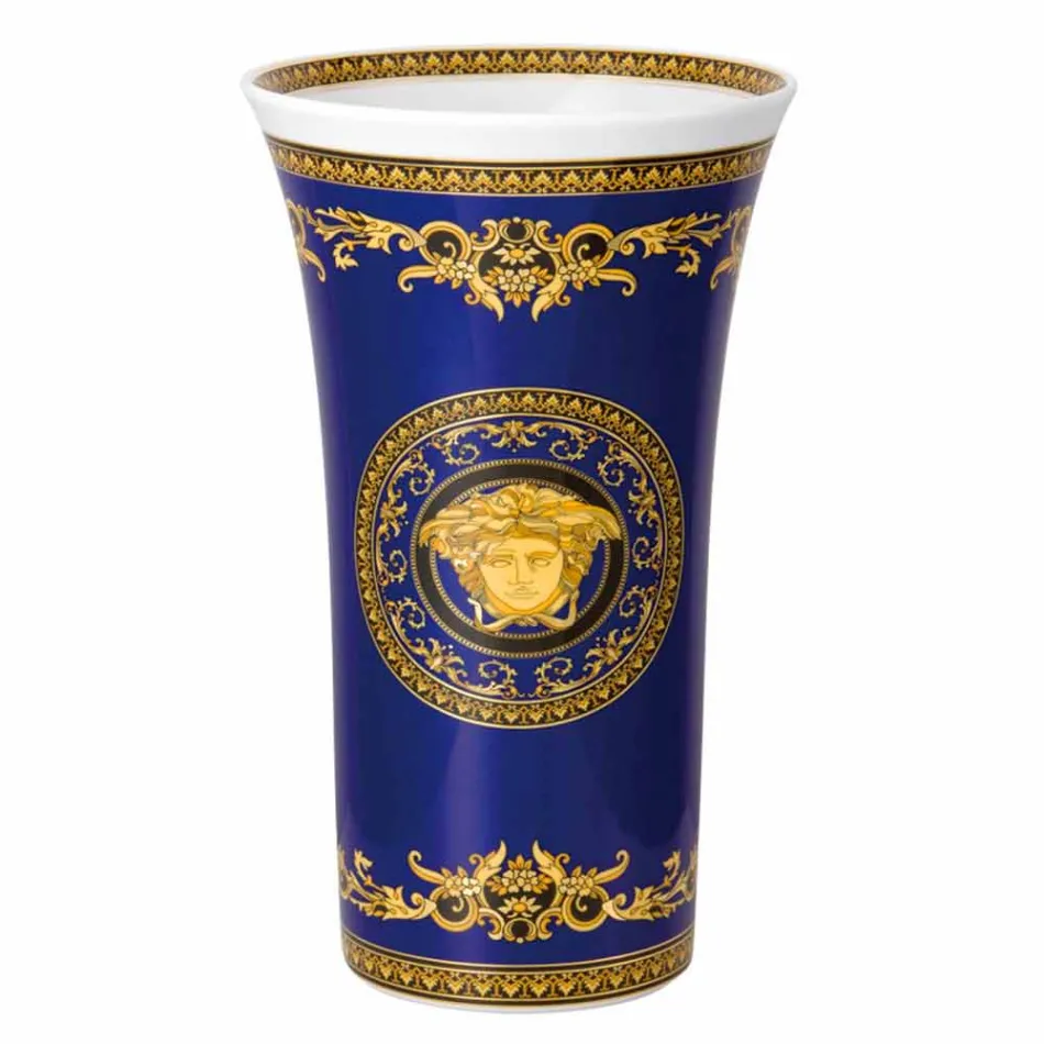 Rosenthal Versace Medusa Blauwe Vaas van modern design porselein 34cm Viadurini