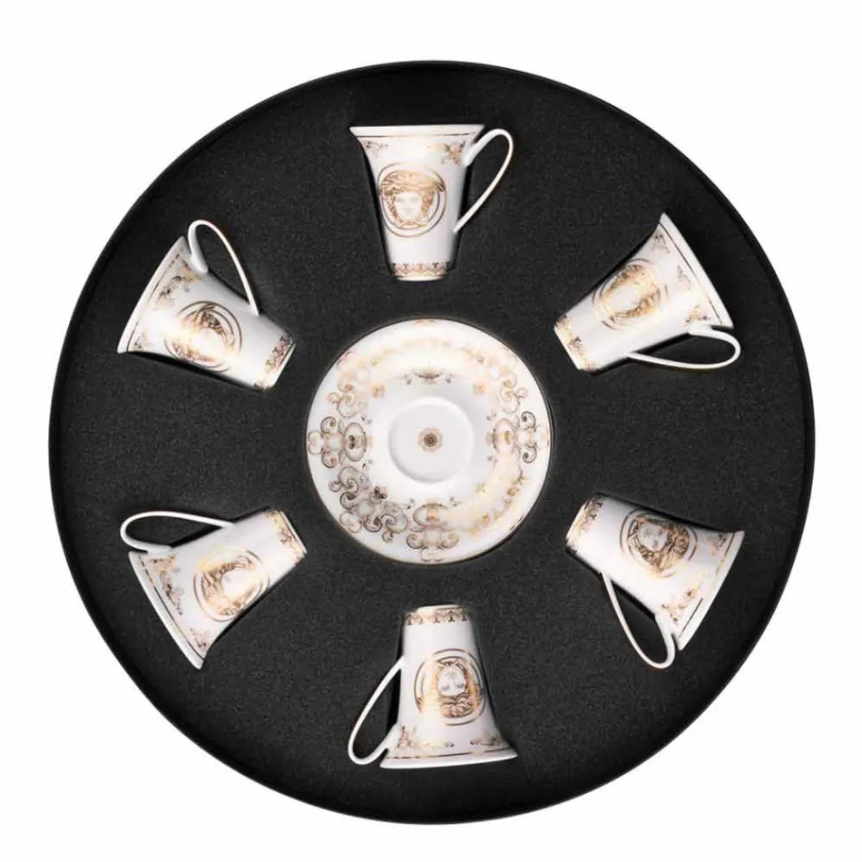 Rosenthal Versace Medusa Gala Gold set 6PZ porseleinen espressokopjes Viadurini