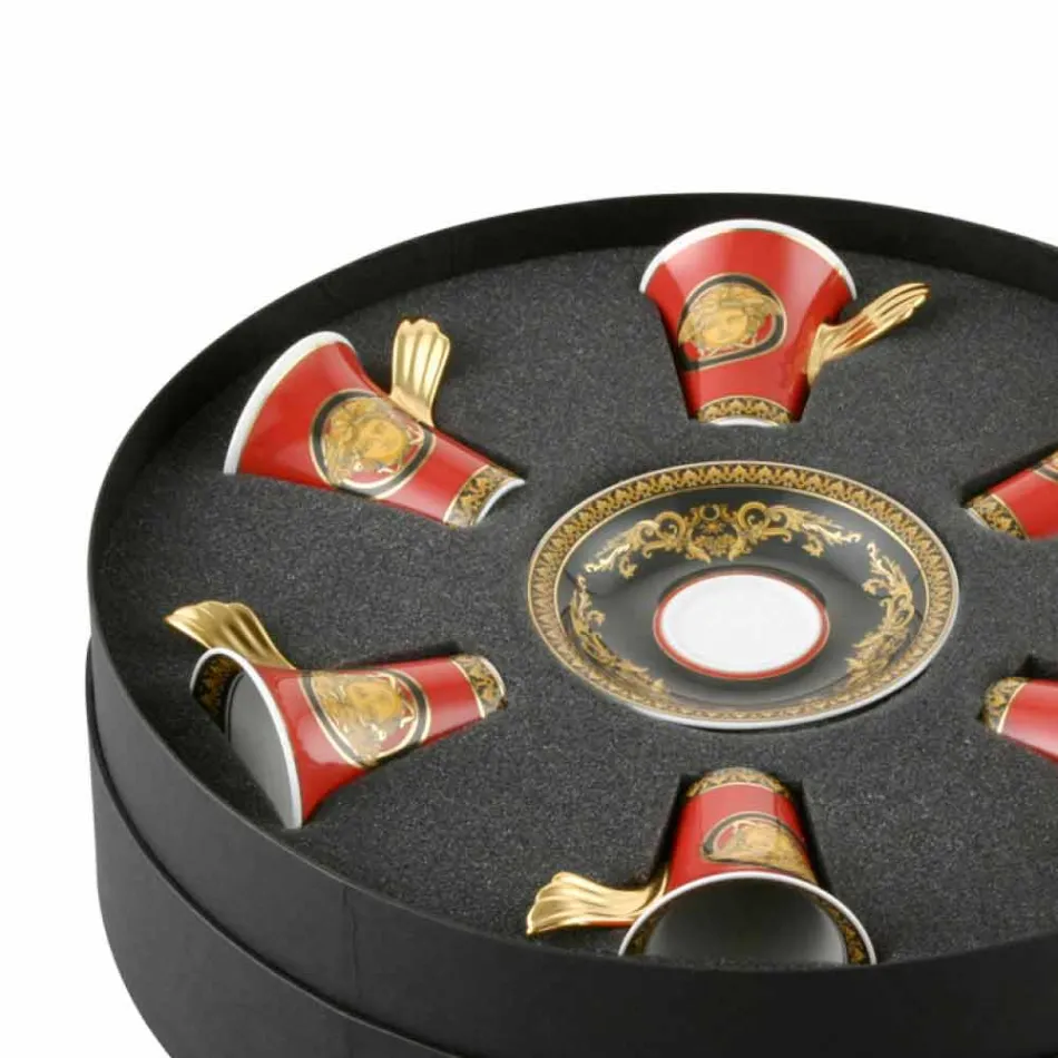 Rosenthal Versace Medusa Red september porseleinen espressokopjes 6 stuks Viadurini
