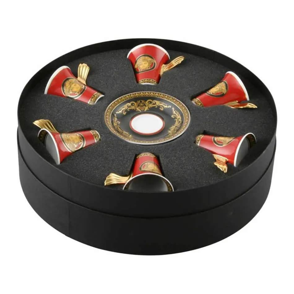 Rosenthal Versace Medusa Red september porseleinen espressokopjes 6 stuks Viadurini