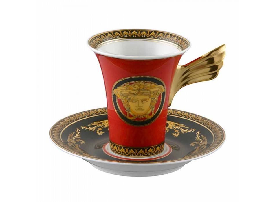 Rosenthal Versace Medusa Red Cup Coffee High Porcelain Ontwerp Viadurini