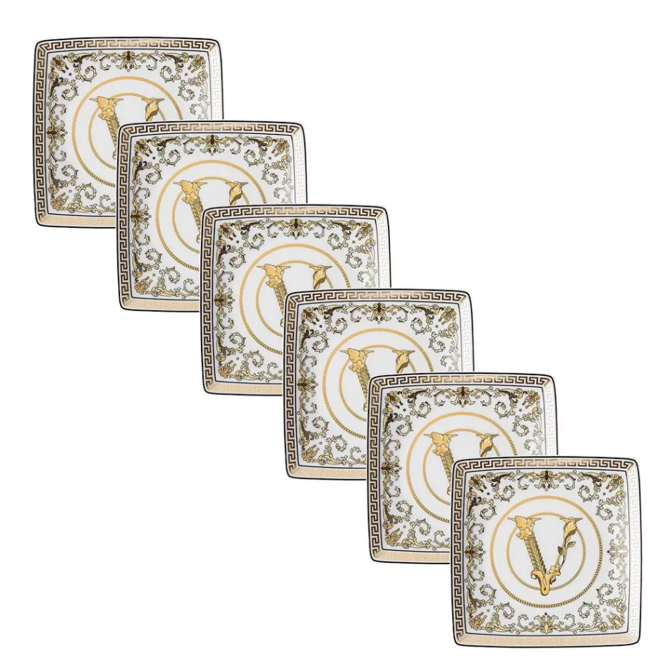 Rosenthal Versace Virtus Gala 6 platte vierkante kommen 15x15 cm in porselein - Barok Viadurini