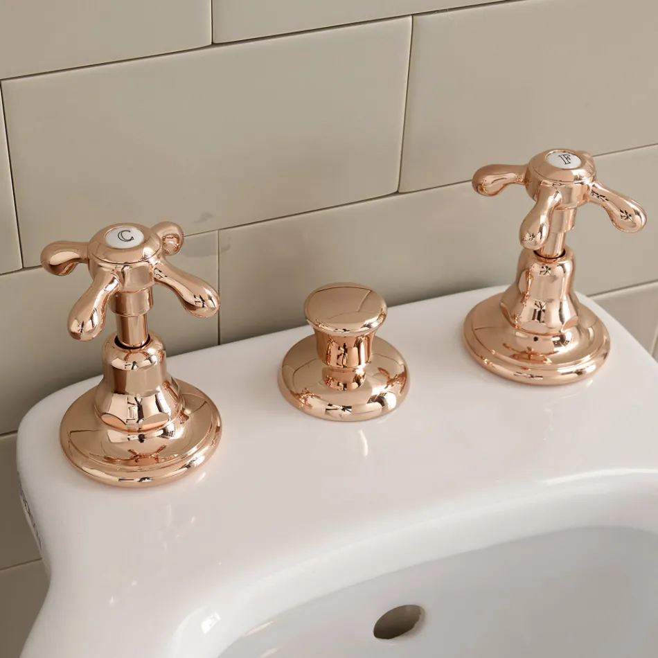 3-gats bidetkraan, interne levering, in vintage messing – Klarisa Viadurini