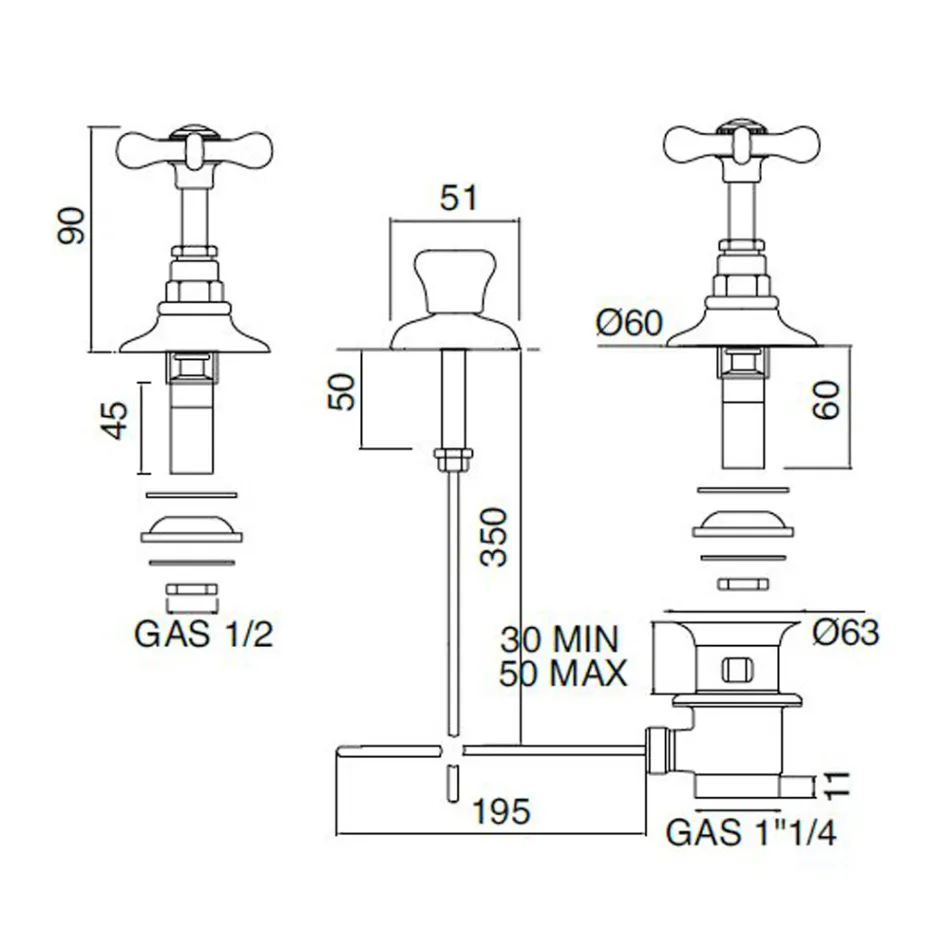 3-gats bidetkraan met interne levering in handgemaakt messing - Fioretta Viadurini