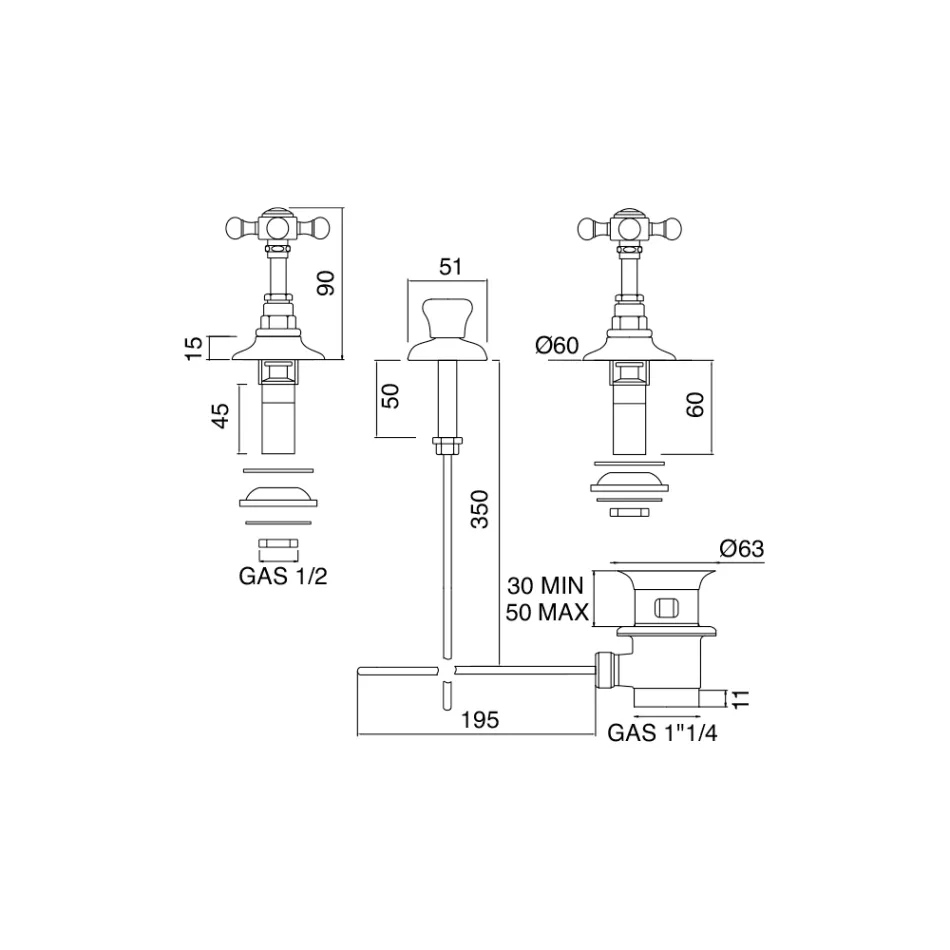 Vintage messing bidetkraan met interne levering - Elisea Viadurini