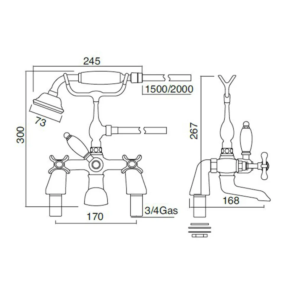 Messing Deck Mounted Badkraan met Klassieke Luxe Handdouche - Fioretta Viadurini