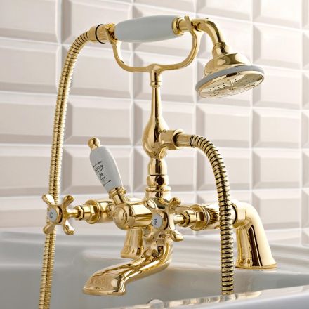 Messing badkuipkraan met klassieke handdouche in luxe stijl - Fioretta Viadurini