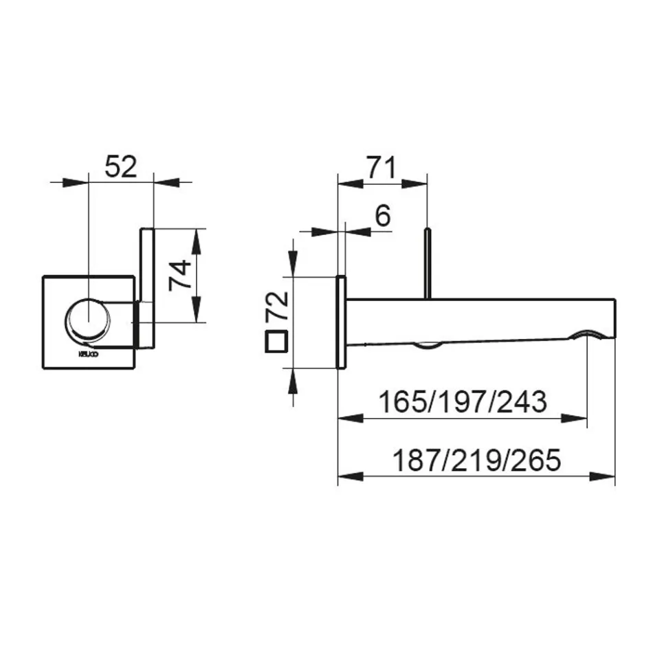 Ingebouwde wastafelkraan voor wandmontage met geïntegreerd ontwerp 3 maten - Erkole Viadurini