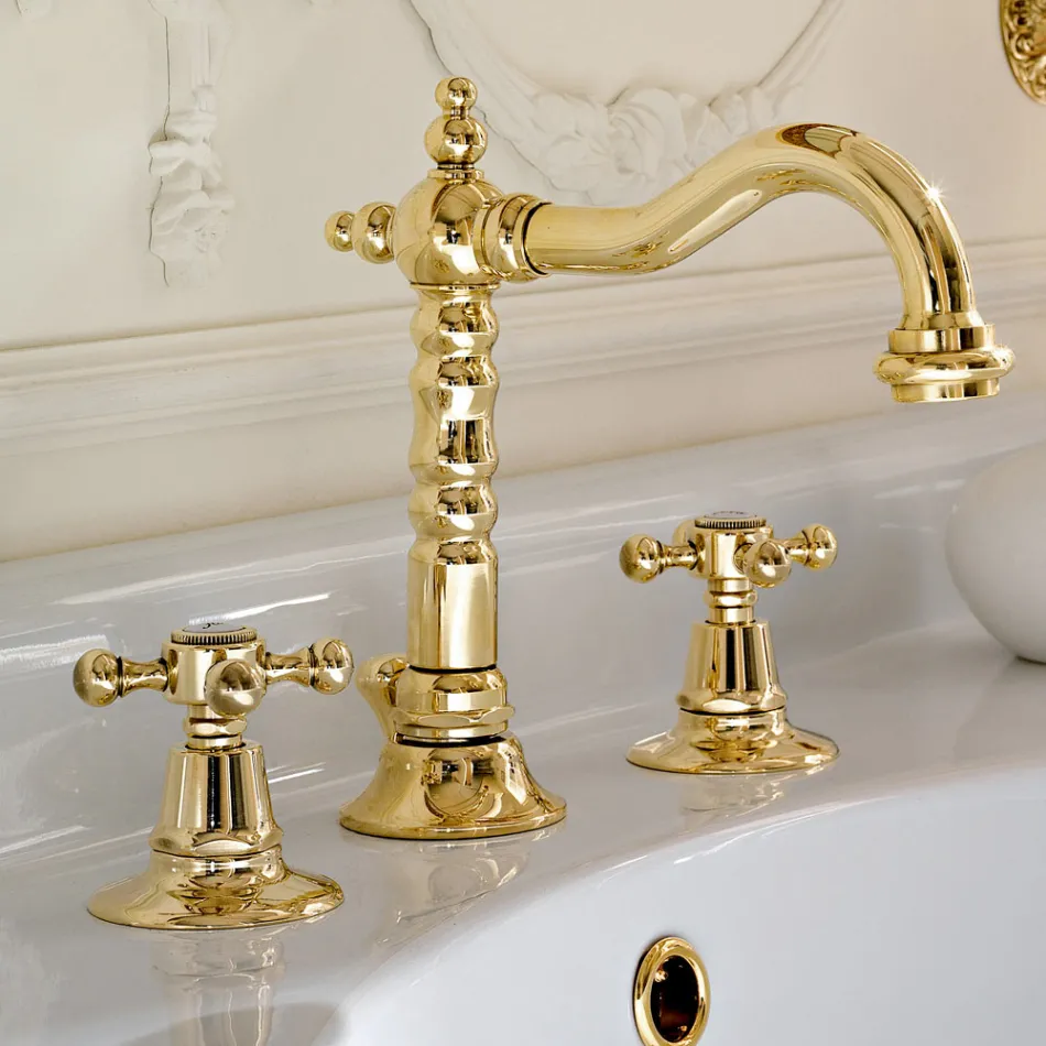 Vintage design 3-gats wastafelkraan in messing Made in Italy - Ursula Viadurini