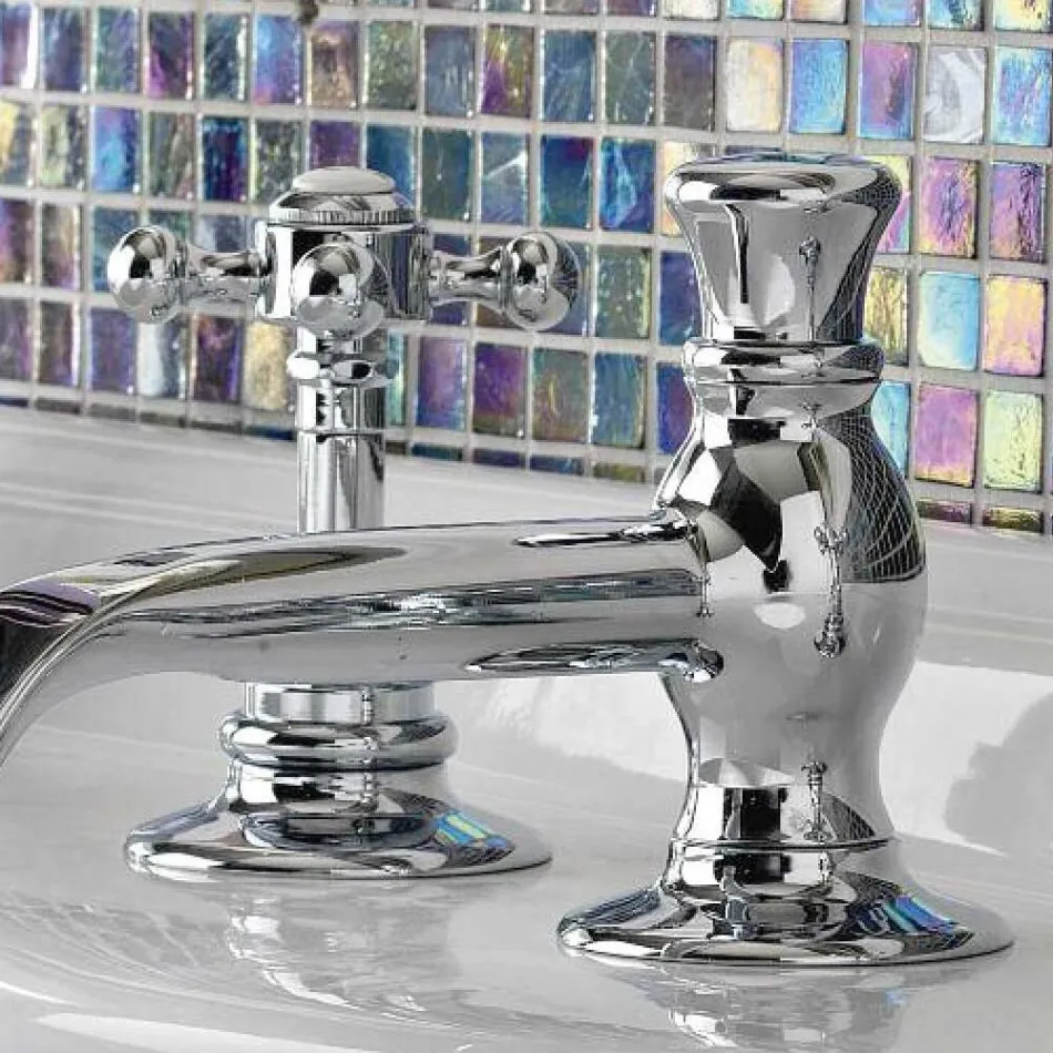 Vintage 3-gats wastafelkraan in vintage messing Made in Italy - Elisea Viadurini