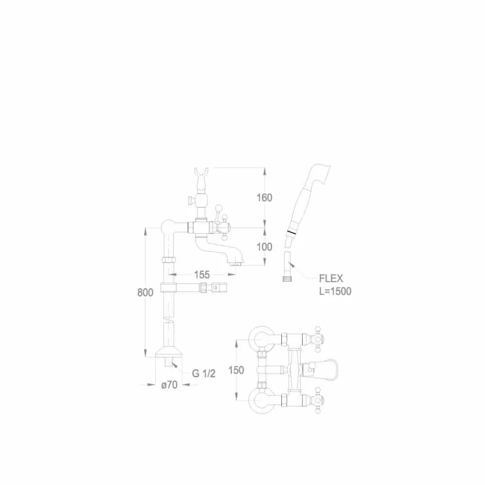 Klassieke kraan voor badkuip op koperen kolommen Made in Italy - Enriko Viadurini