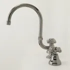 3-gats wastafelkraan in messing met hoge uitloop en afvoer - Ercolina Viadurini