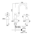 3-gats wastafelkraan in messing met hoge uitloop en afvoer - Ercolina Viadurini