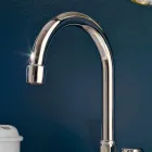 3-gats wastafelkraan in messing met hoge uitloop en afvoer - Ercolina Viadurini