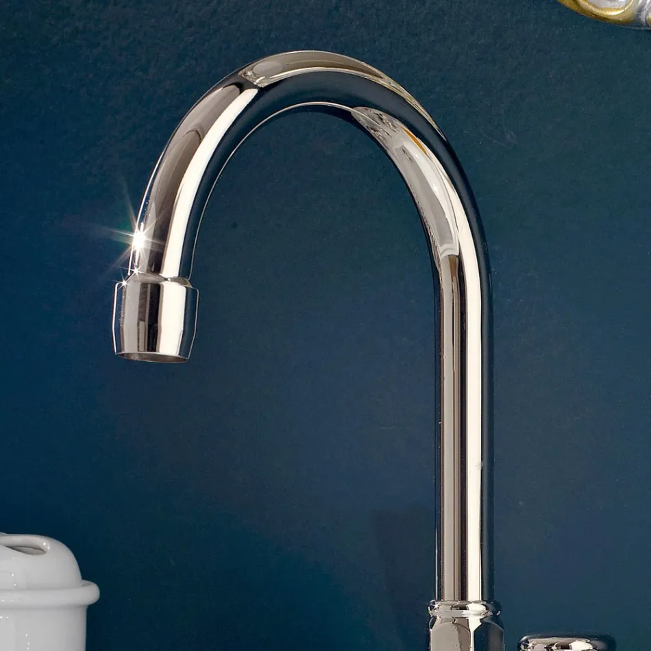 3-gats wastafelkraan in messing met hoge uitloop en afvoer - Ercolina Viadurini