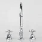 3-gats wastafelkraan in messing met hoge uitloop en afvoer - Ercolina Viadurini