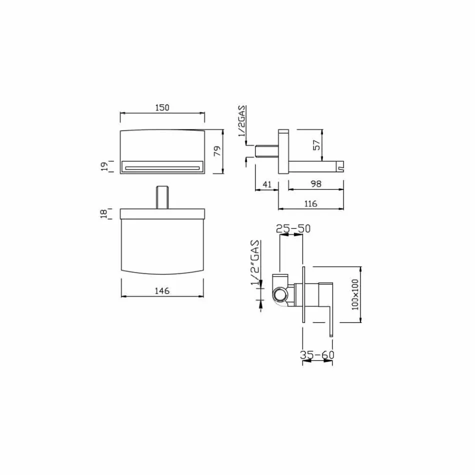Wandmengkraan met watervaluitloop Made in Italy - Sika Viadurini