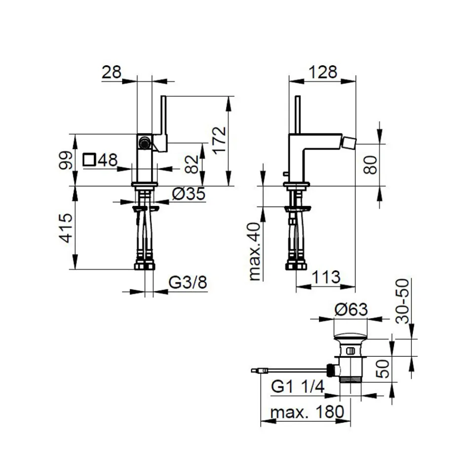 Bidet eengreeps mengkraan met vierkante design afvoer - Erik Viadurini