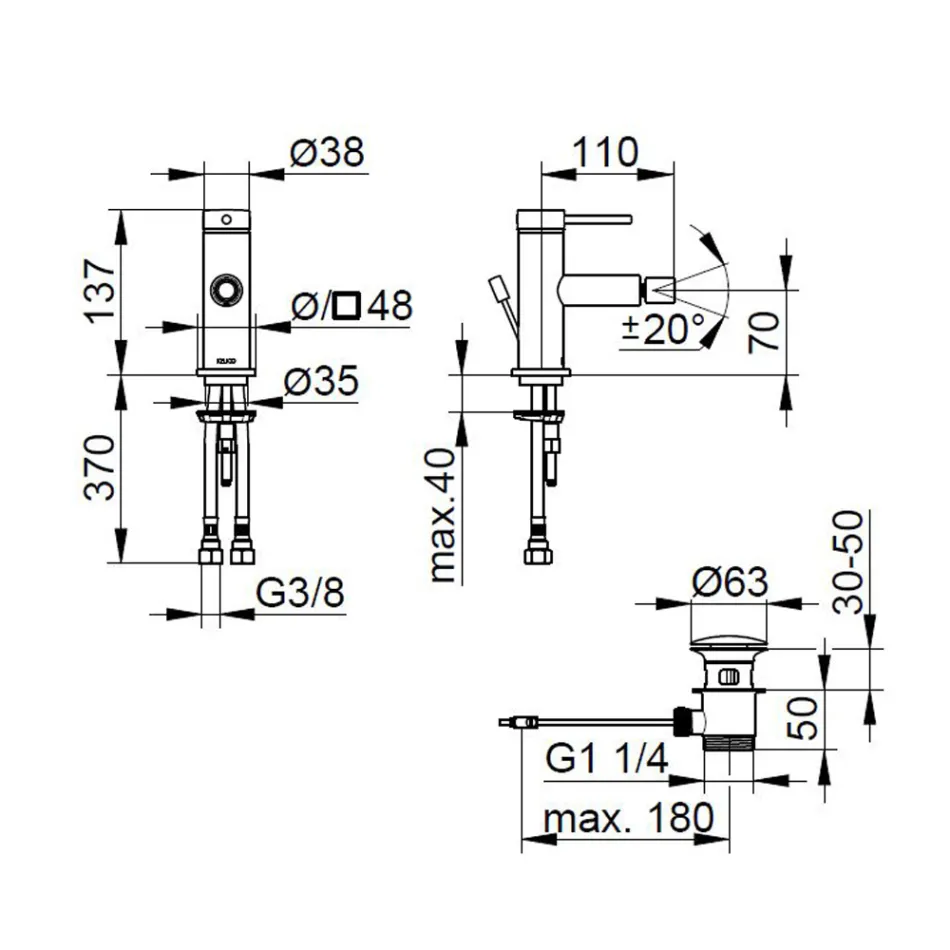 Messing eengreeps bidetmengkraan, ronde uitvoering - Antilio Viadurini