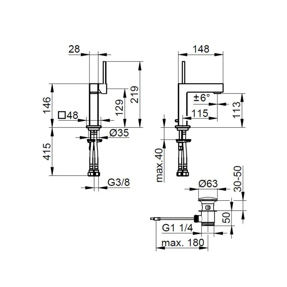 Vierkante Design Messing Eengreeps Wastafelmengkraan - Erik Viadurini