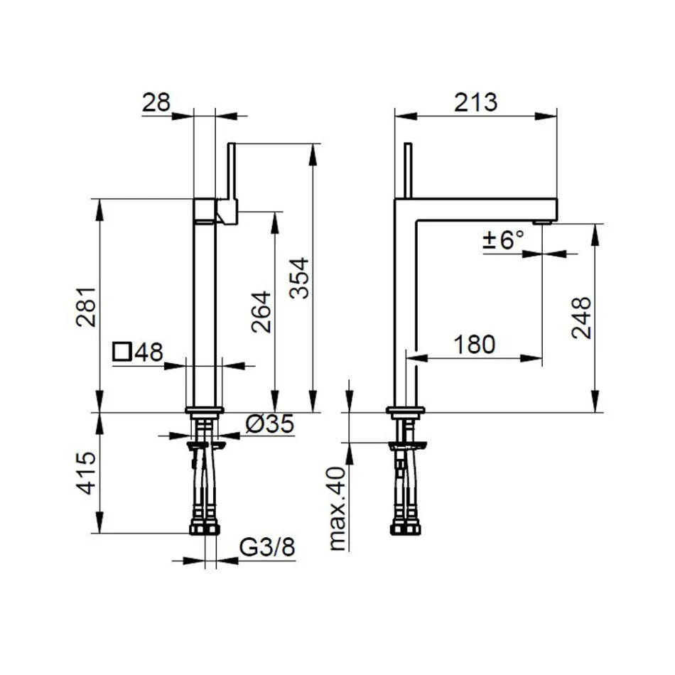 Vierkante Design Messing Eengreeps Wastafelmengkraan - Erik Viadurini