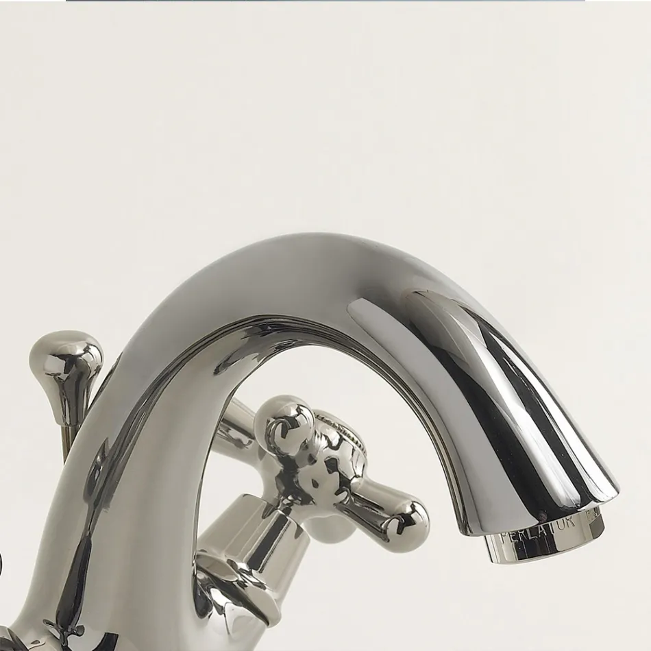 Eéngats wastafelkraan in messing met klassieke afvoer - Ercolina Viadurini