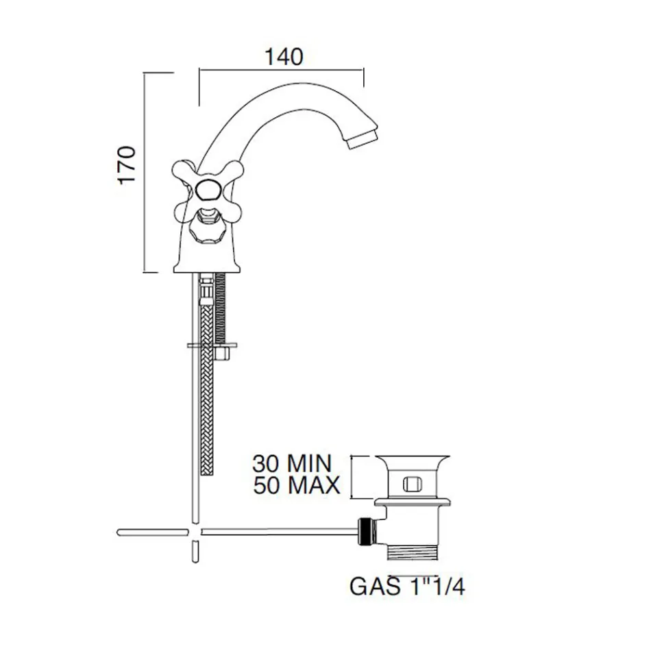 Eéngats wastafelkraan in messing met klassieke afvoer - Ercolina Viadurini