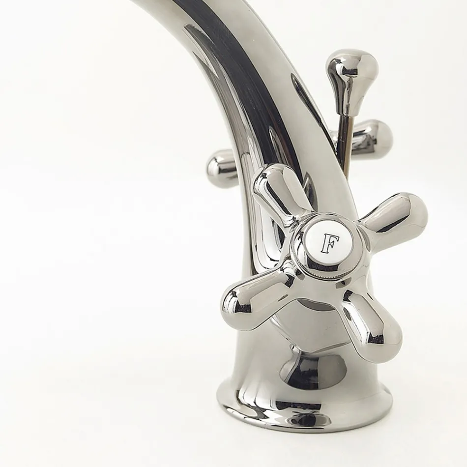 Eéngats wastafelkraan in messing met klassieke afvoer - Ercolina Viadurini