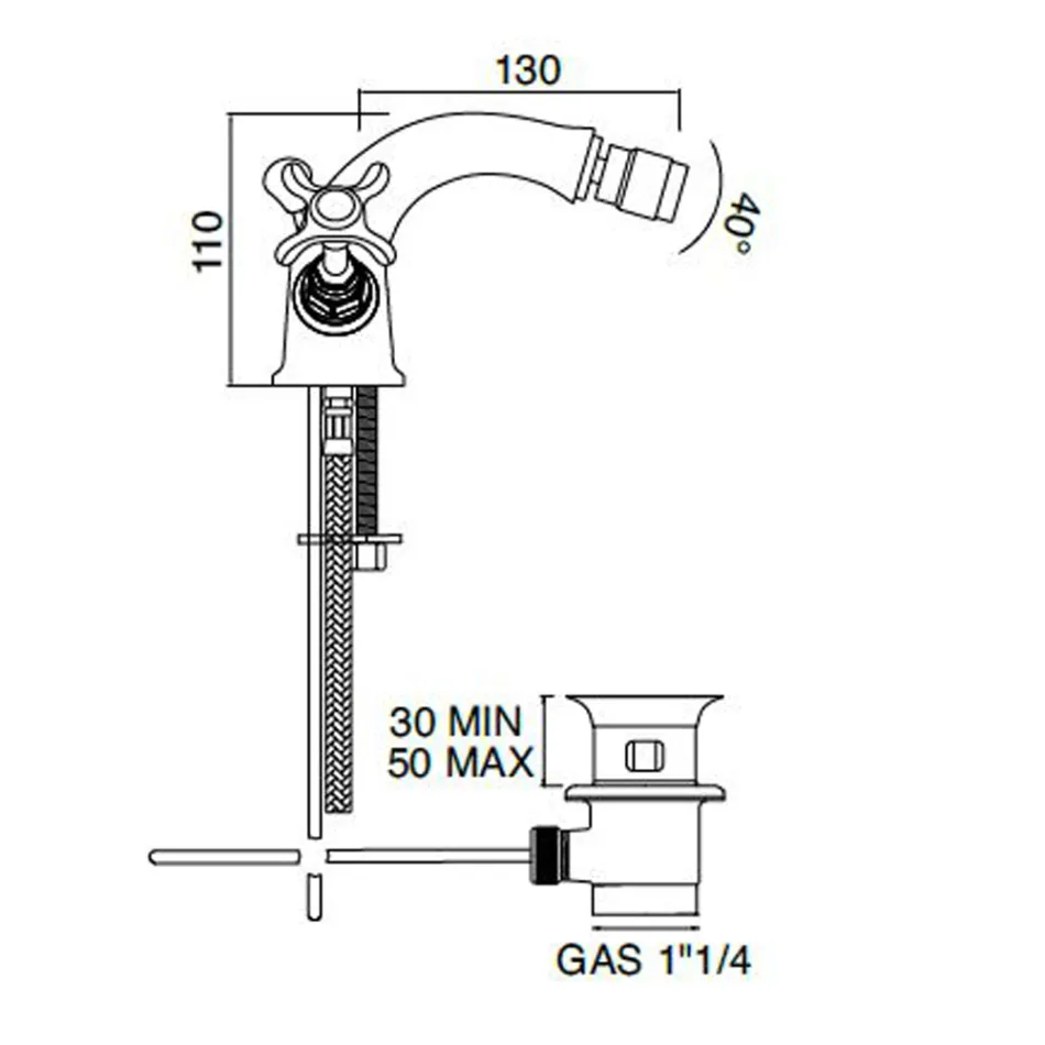 Bidetkraan met één gat in messing met klassieke vlinderhandgrepen - Fioretta Viadurini