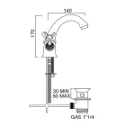 Messing wastafelkraan met één gat en klassieke vlinderhandgrepen - Fioretta Viadurini