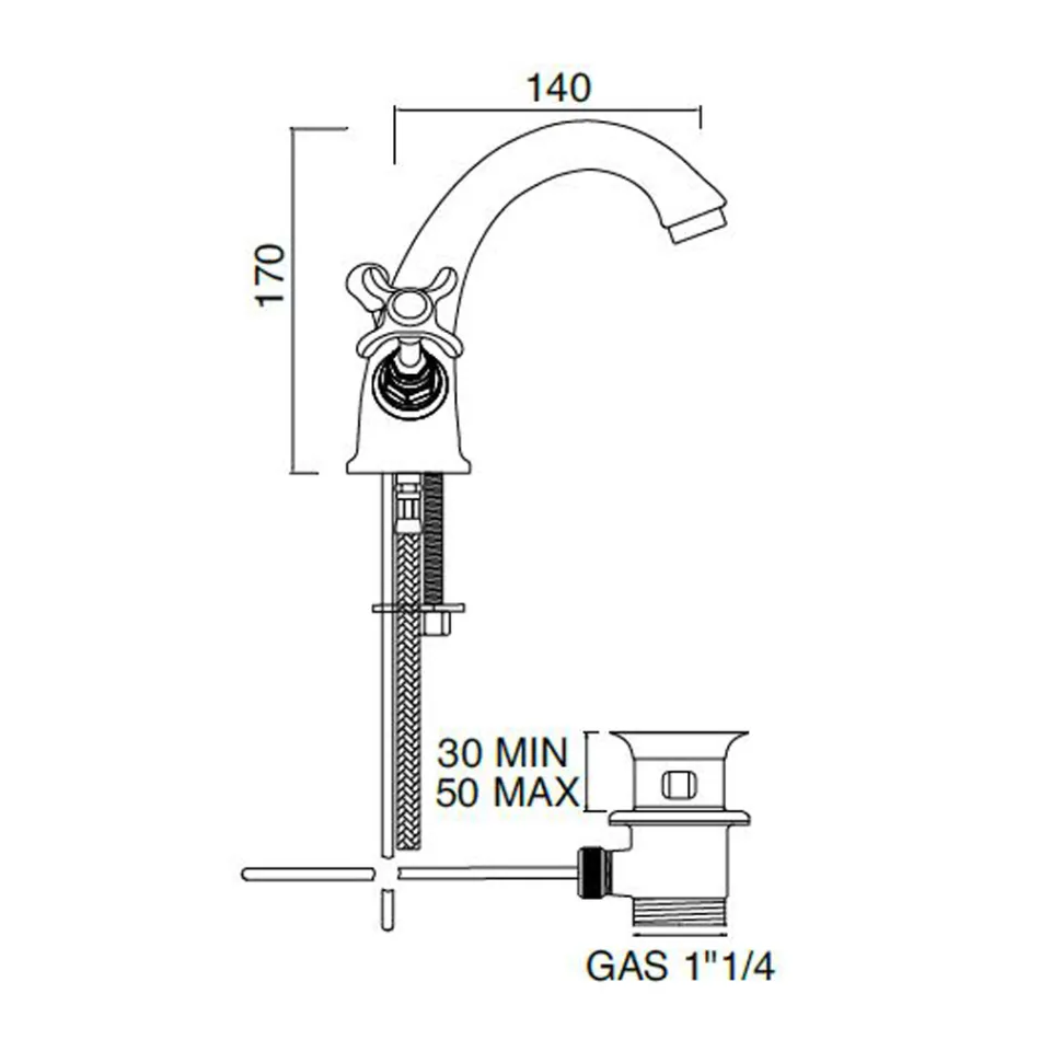 Messing wastafelkraan met één gat en klassieke vlinderhandgrepen - Fioretta Viadurini